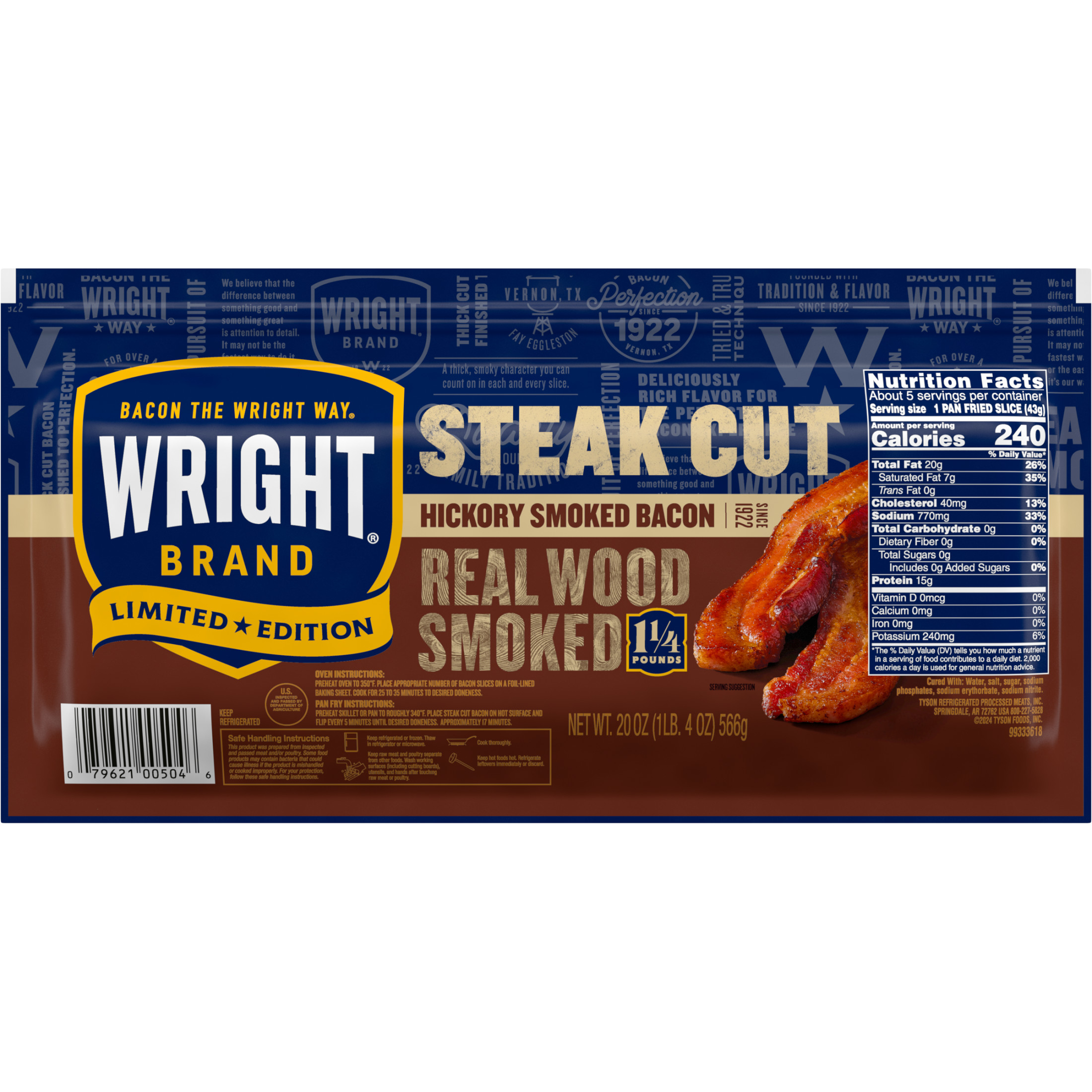 Hickory Real Wood Smoked Steak Cut Bacon